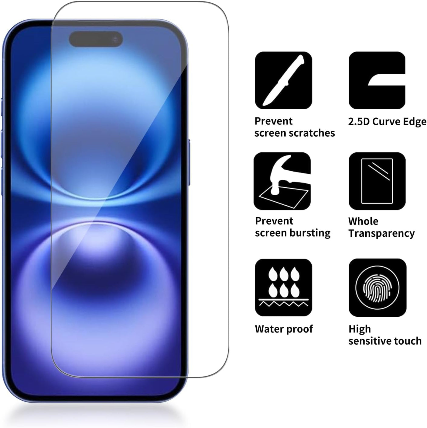 2 Pack Glass Screen Protector Compatible for  iPhone 15 [9H Hardness]-HD Screen Tempered Glass, Scratch Resistant, Easy Install  Bubble Free