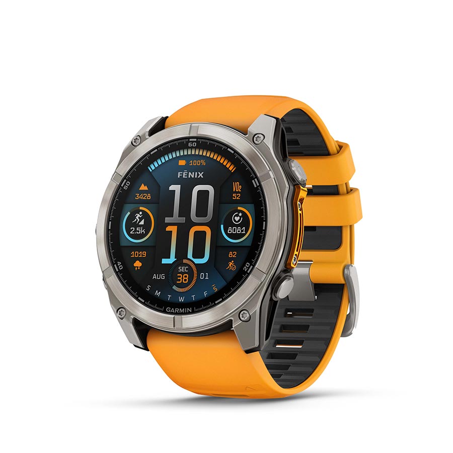 Garmin, fenix 8 AMOLED Sapphire 51mm, Watch, Watch Color: Titanium, Wristband: Orange/ Graphite - Silicone