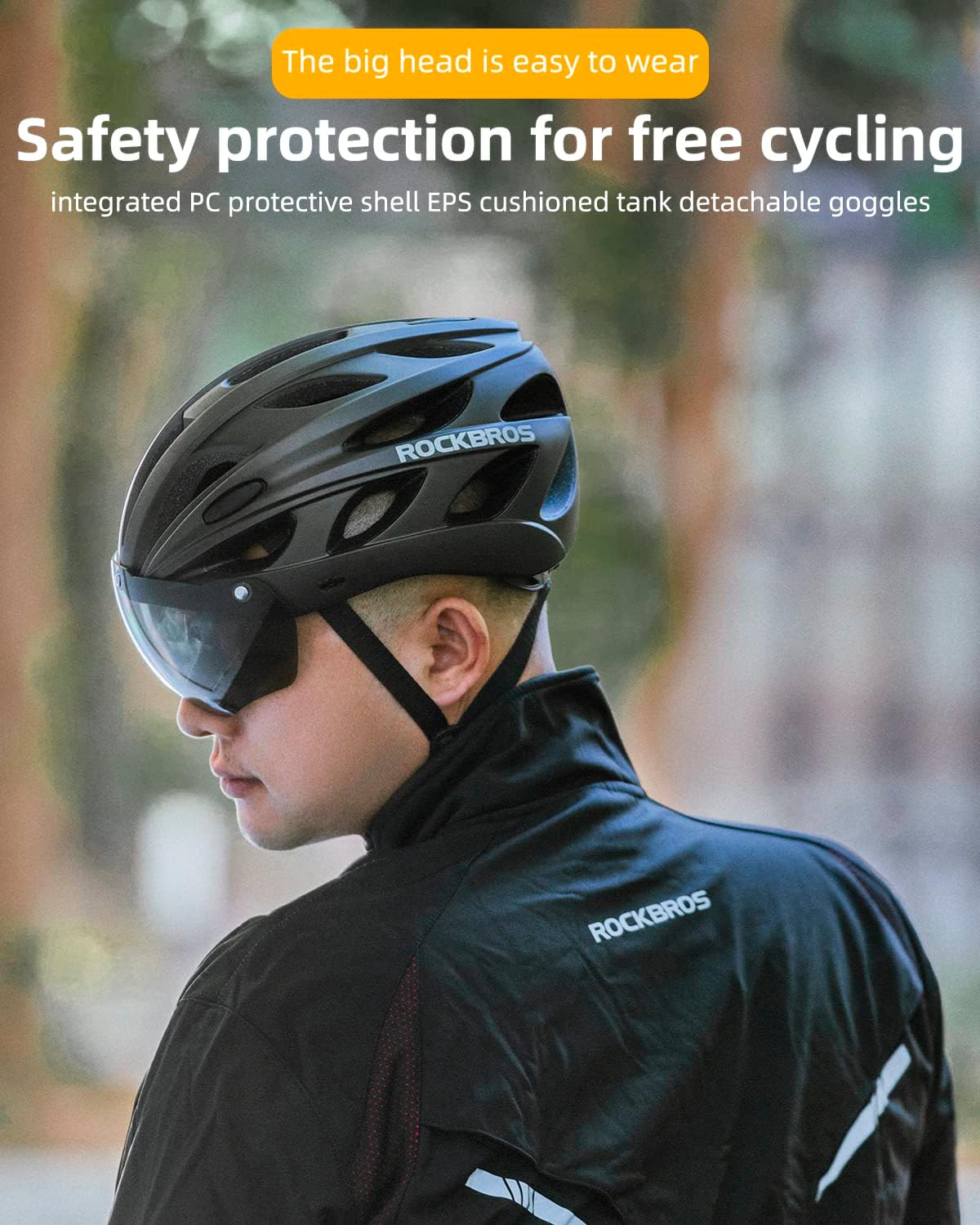ROCKBROS Lightweight Cycling Helmet with Removable Goggles Sun Visor