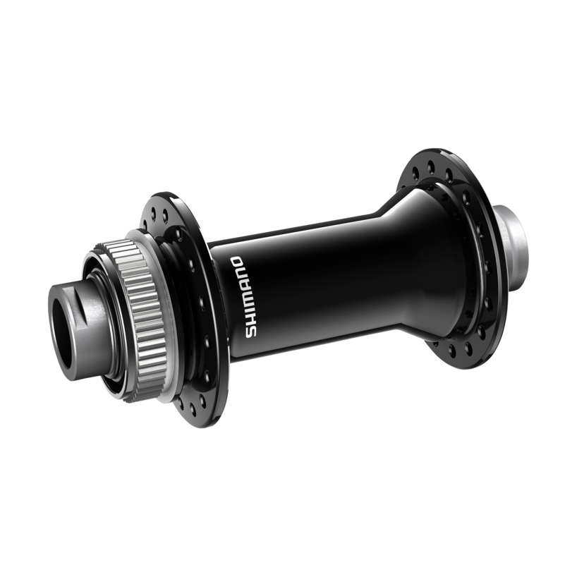 FRONT HUB, HB-MT900-B, CENTER LOCK DISC 32H, FOR 15MM THRU TYPE AXLE (W/O AXLE), OLD 110MM, W/O ROTOR MOUNT COVER, W/O LOCK RING, BLACK