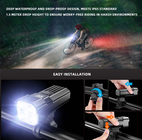 Bike Light for Night Riding, 2000LM Bicycle Headlight & Taillight, 3000mAh USB C Rechargeable Waterproof LED Bright Bike Headlights for Cyclists and Commuters