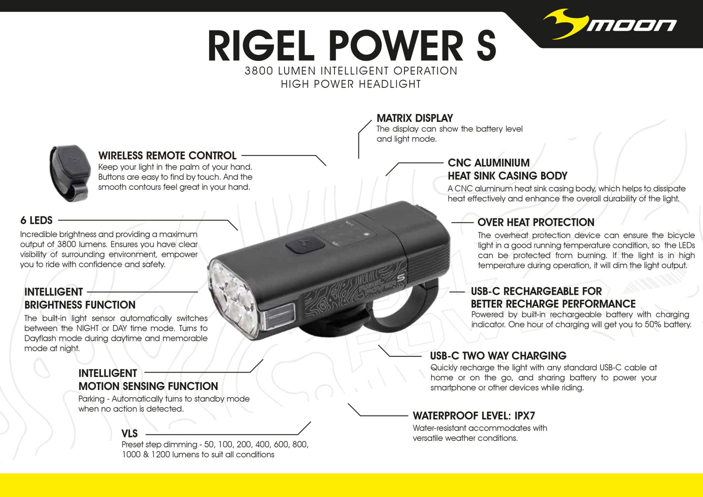 MOON RIGEL POWER-S 3800LM HEADLIGHT (88961)