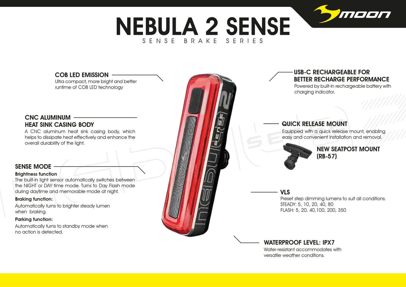 MOON NEBULA-2 SENSE 350LM TAIL LIGHT (88770)