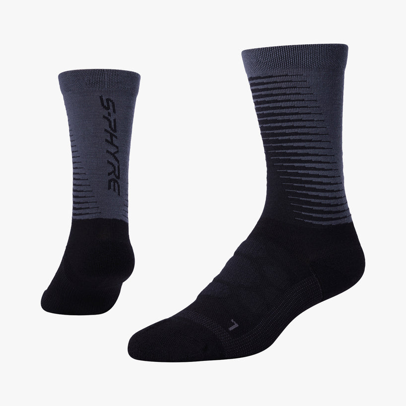 S-PHYRE MERINO TALL SOCKS, BLACK/GRAY, S/M (SHOE SIZE 36-40)