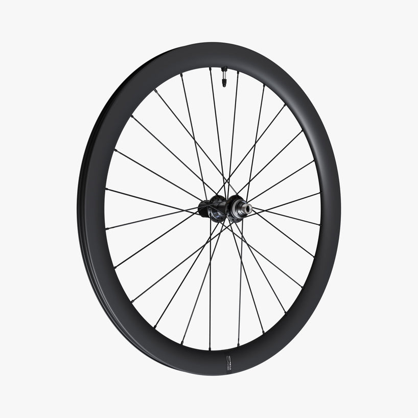 WHEEL, WH-RS710-C46-TL, FRONT, 24H, OLD:100MM, F:12MM E-THRU, TUBELESS, BLACK, W/TUBELESS TAPE, FOR CL DISC
