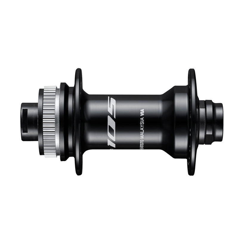 FRONT HUB, HB-R7070, 105, CENTER LOCK DISC 36H, 12MM THRU TYPE AXLE(W/O AXLE), OLD:100MM, BLACK